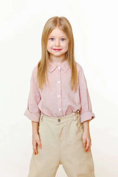 Portrait Little Fashionable Girl Studio — Stockfoto