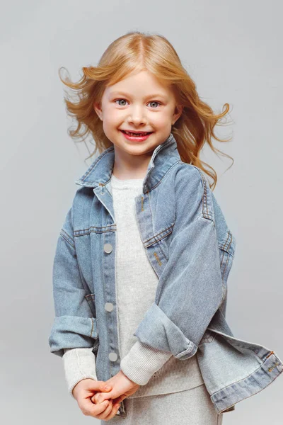 Portrait Little Fashionable Girl Studio — Foto Stock