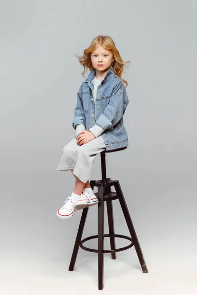 Portrait Little Fashionable Girl Studio — Stockfoto