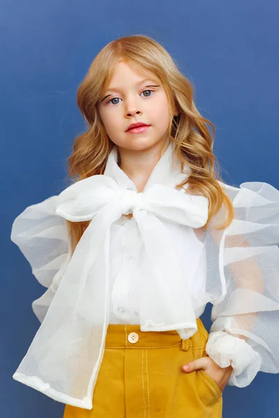 Portrait Little Fashionable Girl Studio — Stok fotoğraf