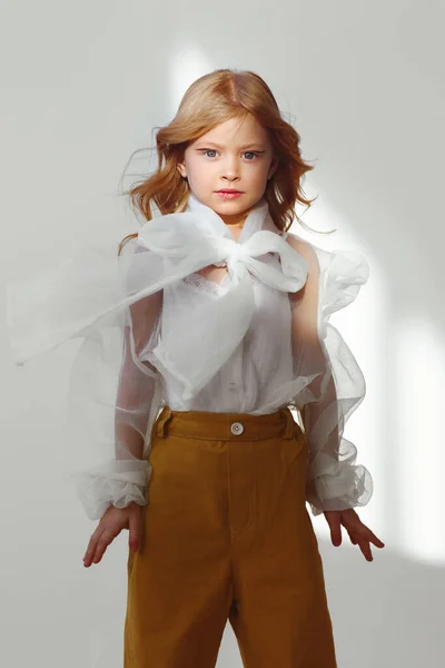 Portrait Little Fashionable Girl Studio — Stockfoto