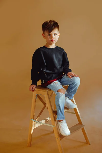 Portrait Fashionable Little Boy Studio — Fotografia de Stock