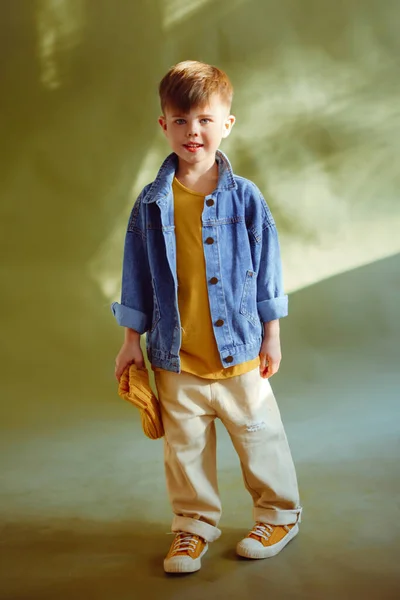 Portrait Fashionable Little Boy Studio — Stockfoto