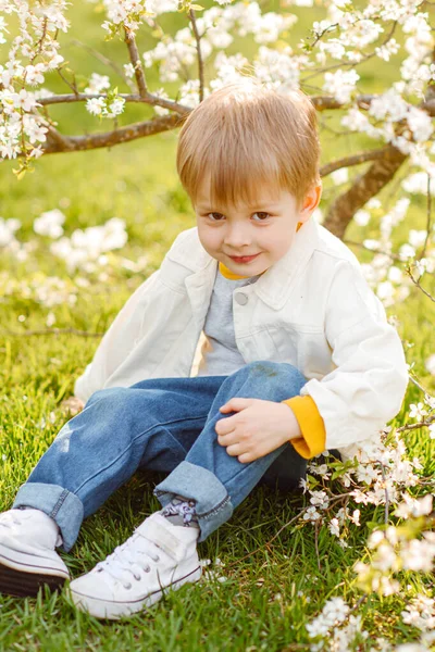 Portrait Fashionable Little Boy Nature — Foto Stock