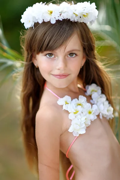 Portrait of little girl in tropical style — Stock Photo, Image