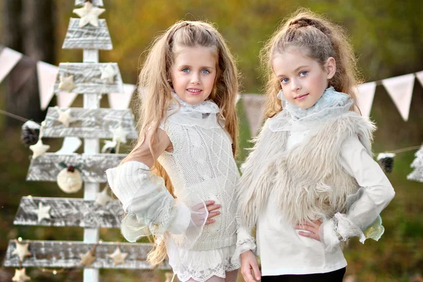 Retrato de dos niñas en un estilo navideño —  Fotos de Stock