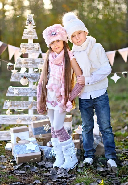 Portret van kleine jongens en meisjes ik in een kerst stijl — Stockfoto