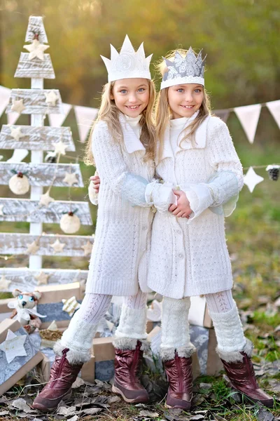 Portret van twee kleine meisjes in een kerst stijl — Stockfoto