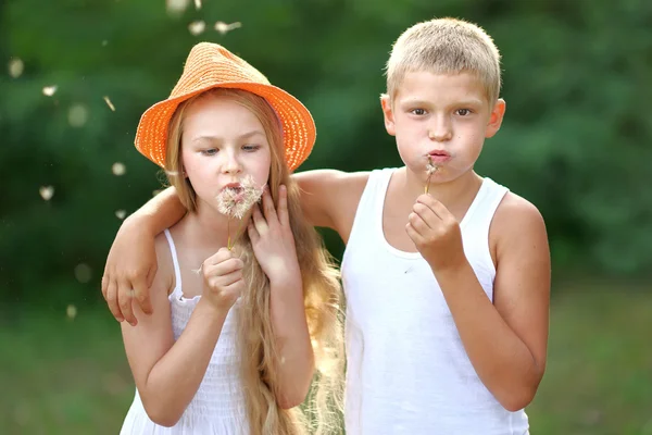 Retrato de um menino e menina no verão — Fotografia de Stock