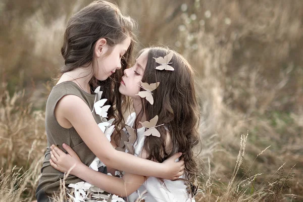 Portrait of two little girls twins — Stock Photo, Image