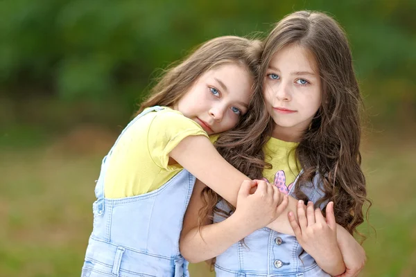 Портрет двох маленьких дівчаток близнюків — стокове фото