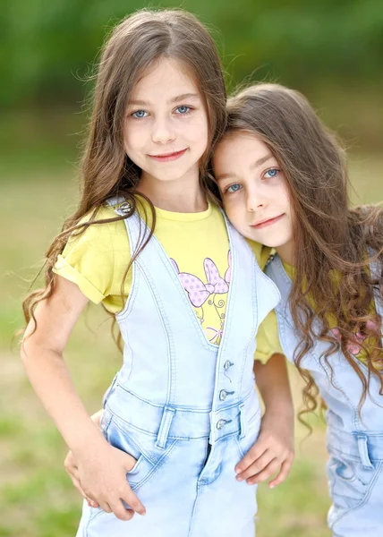 Retrato de duas meninas gêmeas — Fotografia de Stock