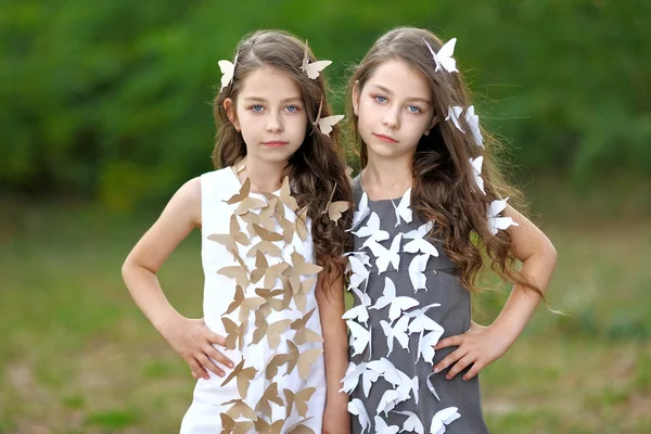 Portrait of two little girls twins — Stock Photo, Image