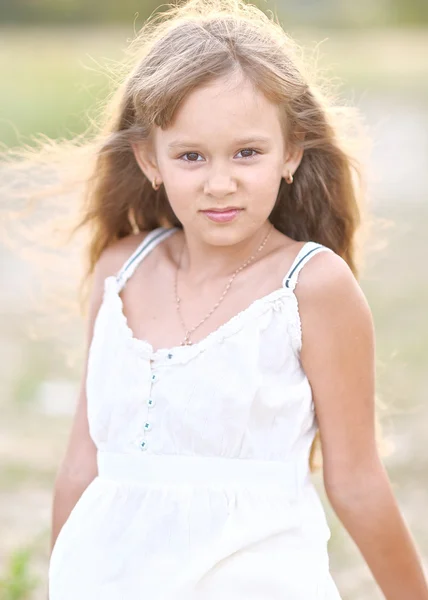 Portrait of a little girl in summer nature — Stock Photo, Image