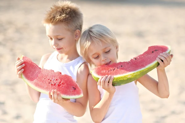 Ritratto di due ragazzini sulla spiaggia in estate — Foto Stock