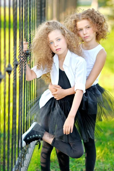 Portrait of a two  beautiful fashion little girl — Stock Photo, Image