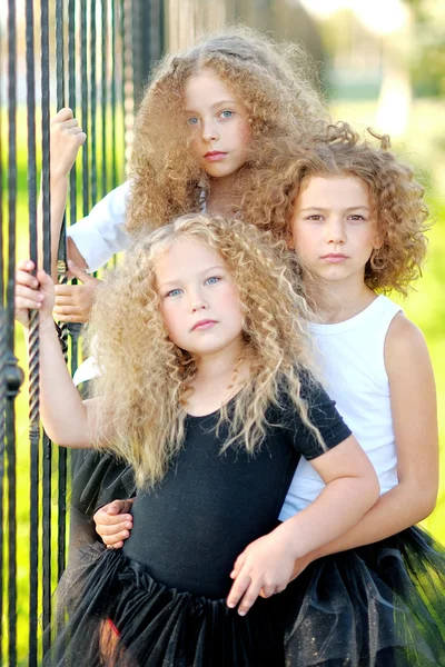 Portrait of a three  beautiful fashion little girls — Stock Photo, Image