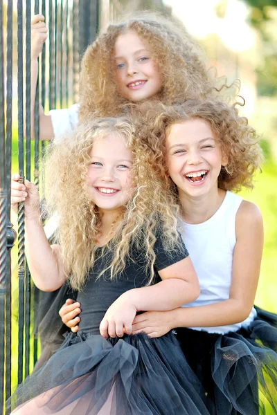 Portrait of a three  beautiful fashion little girls — Stock Photo, Image