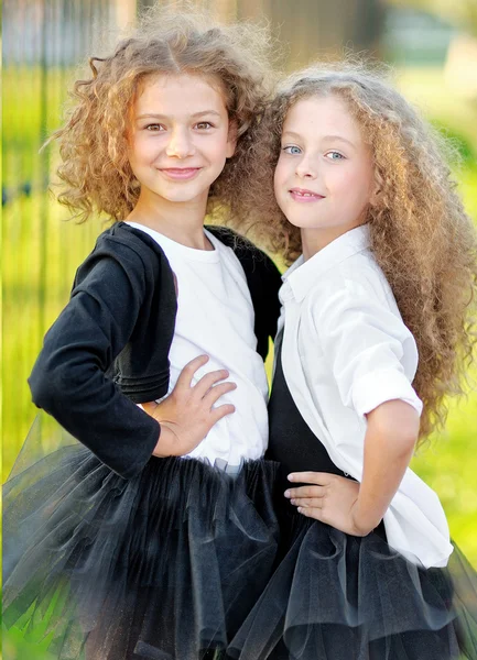 Portrait of a two  beautiful fashion little girl — Stock Photo, Image