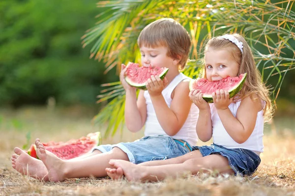 Porträt eines Jungen und eines Mädchens am Strand im Sommer — Stockfoto