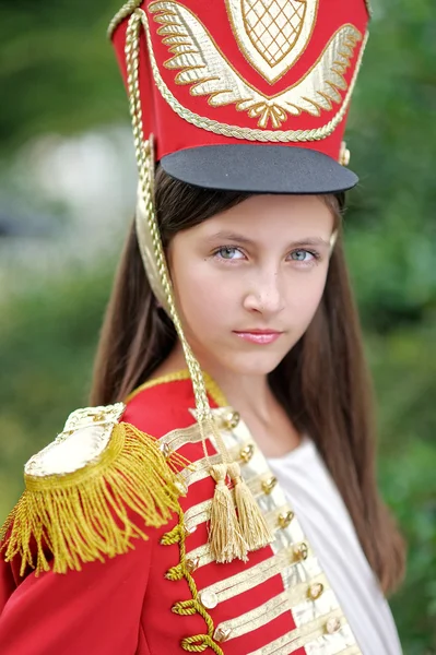 Portrait of a girls in the style of hussars — Stock Photo, Image