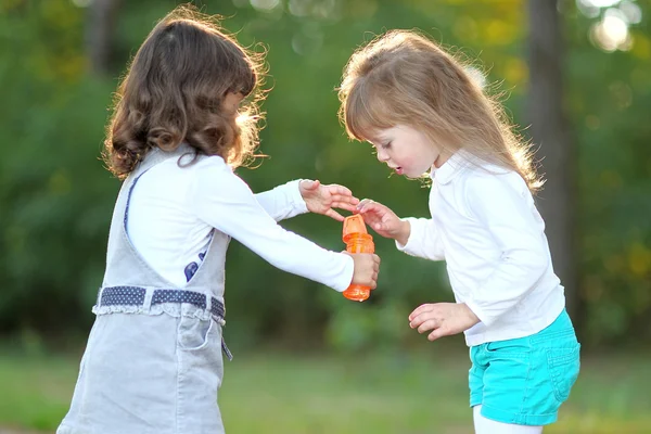 Porträtt av två flickor i den skogen girlfriends — Stockfoto