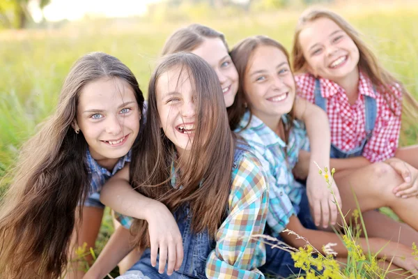 Portrait of joyful beautiful girlfriends on the nature — Stock Photo, Image