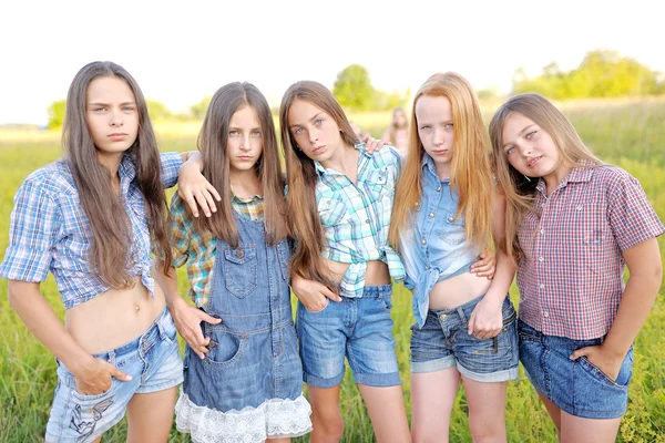 Portret van vrolijke mooie vriendinnen over de aard — Stockfoto