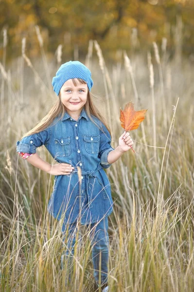 Portrait of little girl outdoors in autumn — Stock Photo, Image