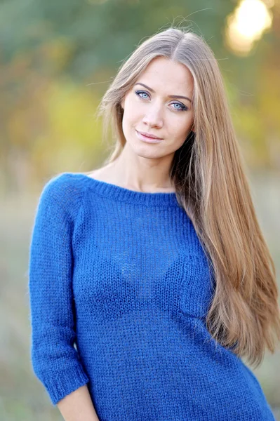 Beautiful elegant brunette girl in a field — Stock Photo, Image