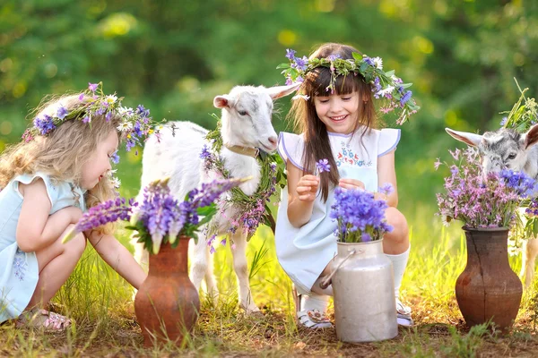 Retrato de dos chicas de novias en el verano en el villag — Foto de Stock