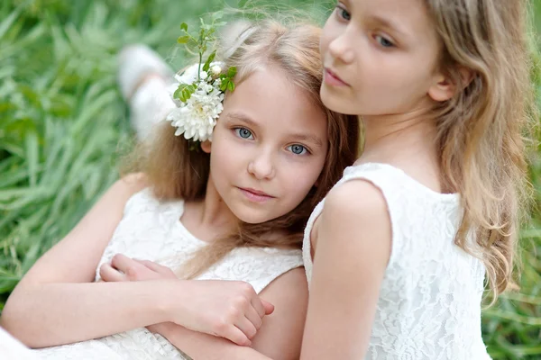 Retrato de duas meninas gêmeas — Fotografia de Stock