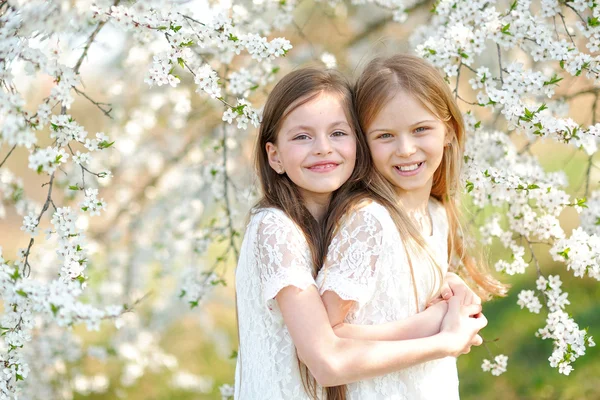 Portrait de deux petites filles copines printemps — Photo