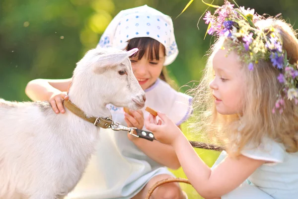 Portrait de deux filles de copines en été dans le village — Photo