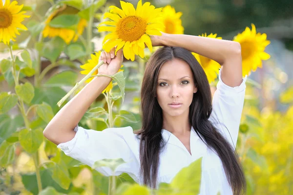 Bela menina morena elegante em um campo — Fotografia de Stock