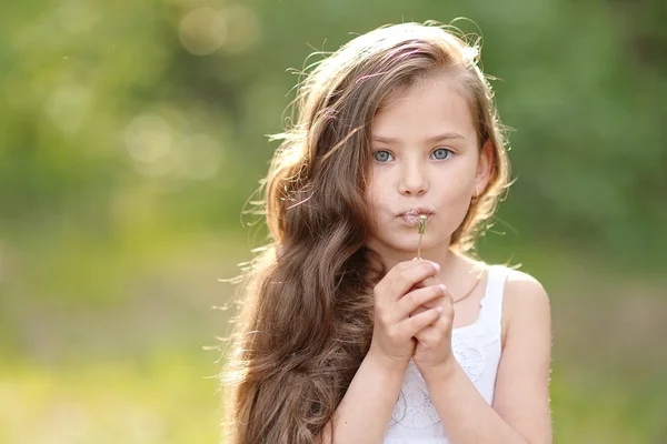 Portret pięknej dziewczynki z kwiatami — Zdjęcie stockowe