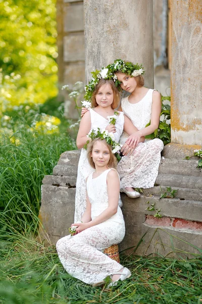 Portrait of three girls in a wedding style — Stock Photo, Image