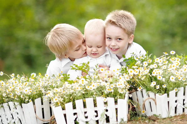 Portrait of young children on a camping holiday — Stock Photo, Image