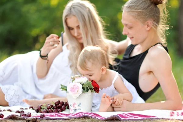 Portrait of a happy family in the summer on the nature — Stock Photo, Image