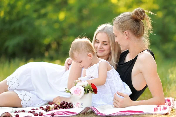 Portrait of a happy family in the summer on the nature — Stock Photo, Image