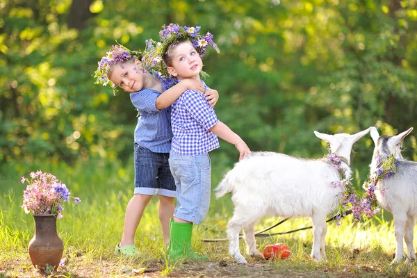 Portrait de deux garçons en plein air en été — Photo