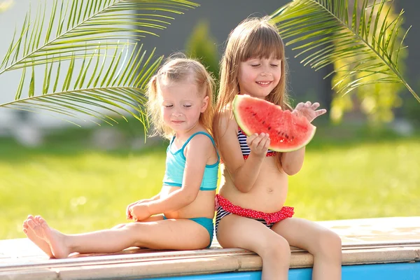 Portret van twee meisjes van vriendinnen op een zomer aard — Stockfoto