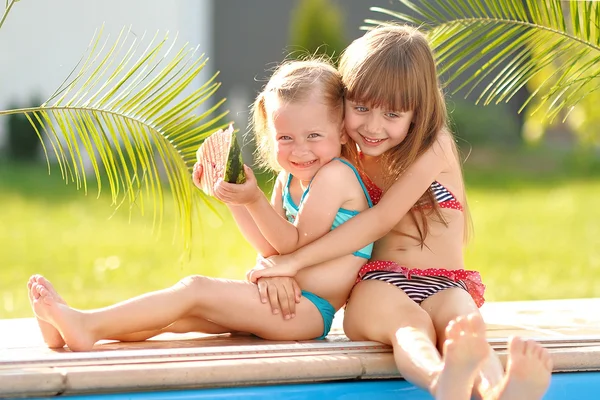 Porträtt av två flickor av flickvänner på en sommar natur — Stockfoto