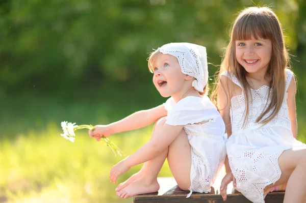 Portrait of two girls of girlfriends on a summer nature — Stock Photo, Image