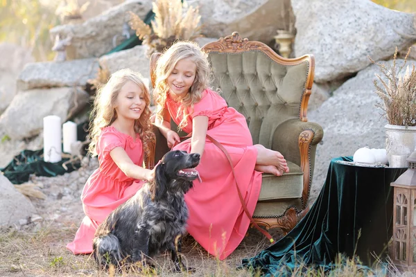 Portrait de deux filles de copines sur une nature estivale — Photo