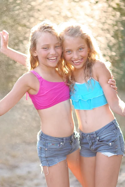 Két lány barátnője egy nyári természet portréja — Stock Fotó