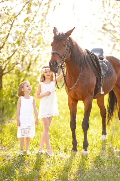 Portrait de deux filles de copines sur une nature estivale — Photo