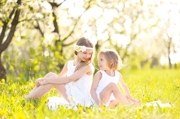 Portrait de deux filles de copines sur une nature estivale — Photo