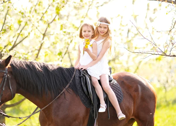 Portrait de deux filles de copines sur une nature estivale — Photo