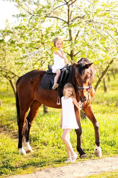 Portrait de deux filles de copines sur une nature estivale — Photo